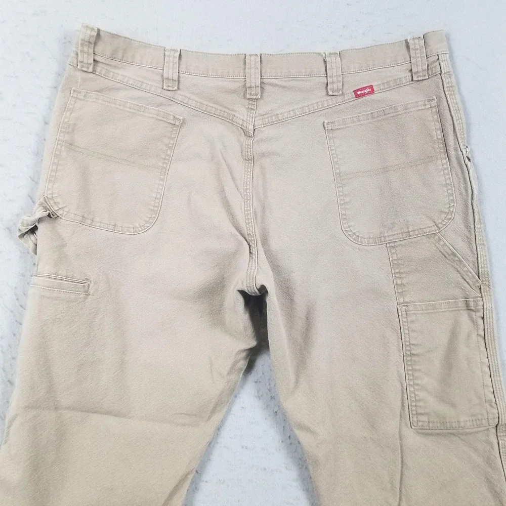 Wrangler Pants Mens 42x30 Beige Carpenter Denim Relaxed Fit Stretch Workwear